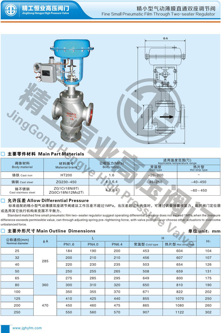 精小型气动薄膜直双座调节阀 精小型气动薄膜直双座调节阀