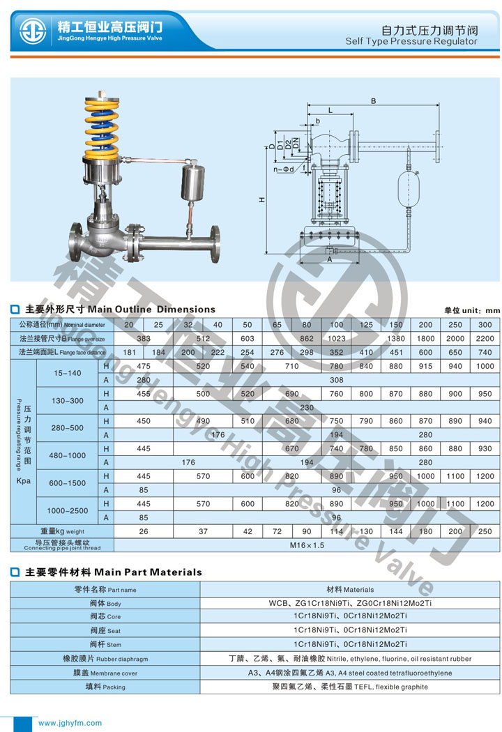 自力式压力调节阀 自力式压力调节阀